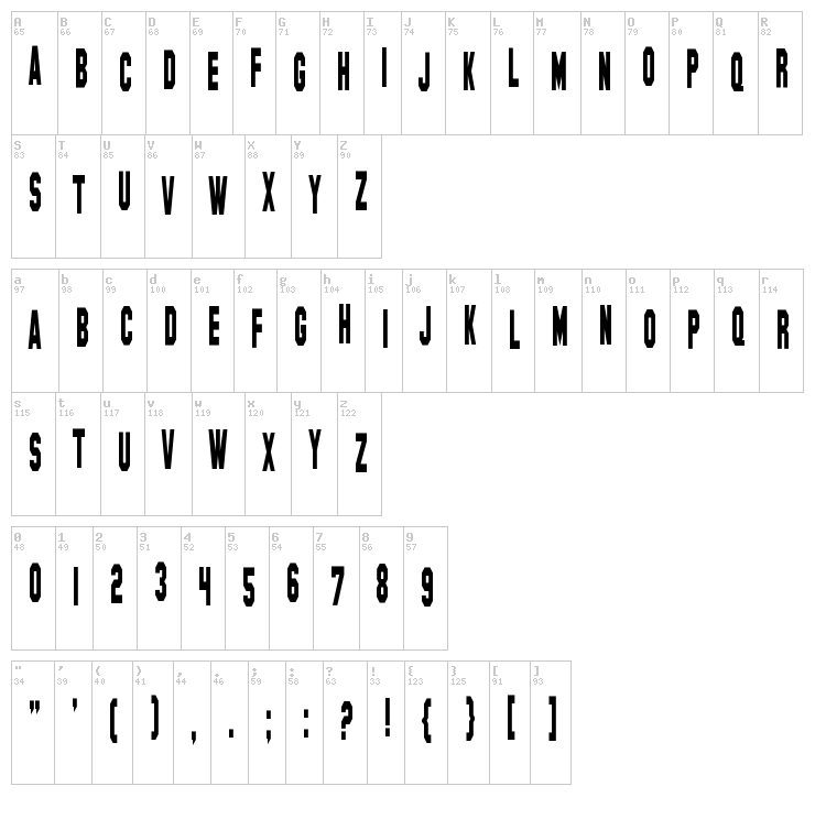 SF Hollywood Hills font map
